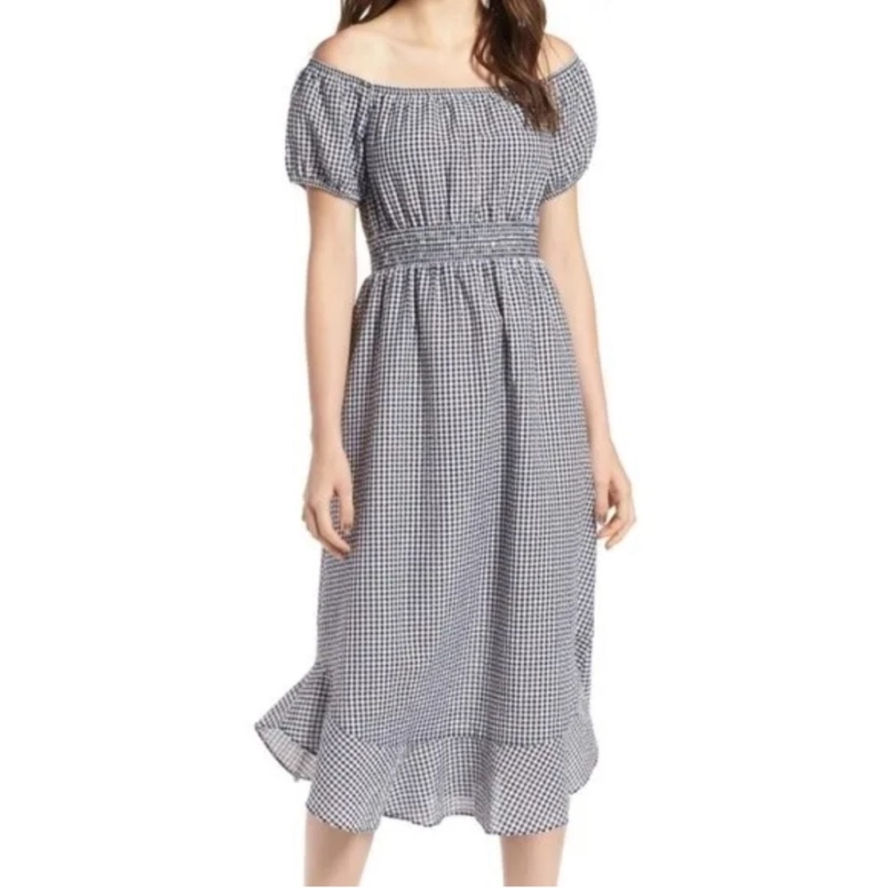 Treasure & bond off the shoulder gingham lightweight dress Small